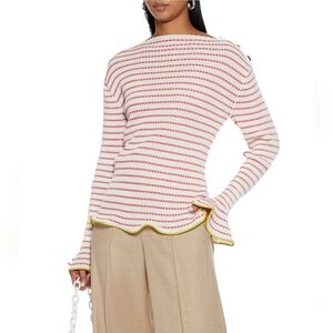 Roland Mouret Eldin Button-detailed Striped Ribbed Knit Top